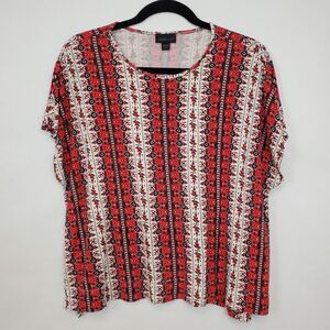 J. Jill Top Womens Large Petite Wearever Collection Crew Neck Short Floral Art